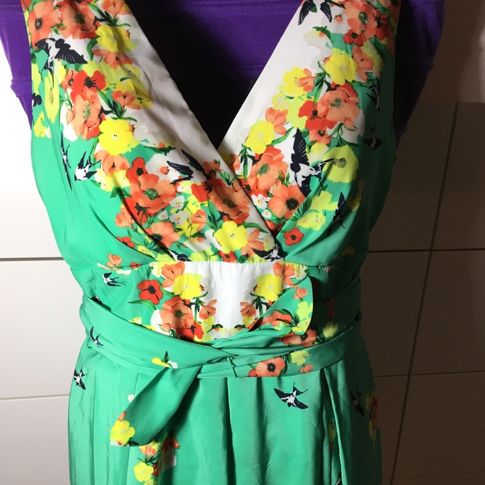 Silky flowing knee length faux-wrap dress